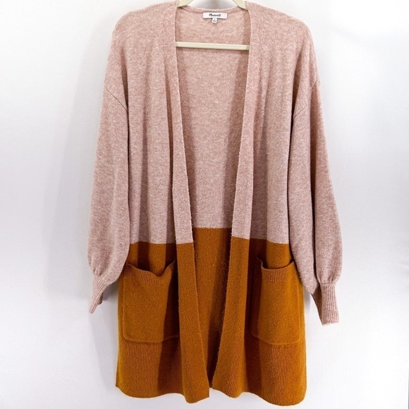 MADEWELL Edgewater Bubble-Sleeve Cardigan Sweater Pink Orange Colorblock Alpaca - Picture 3 of 10